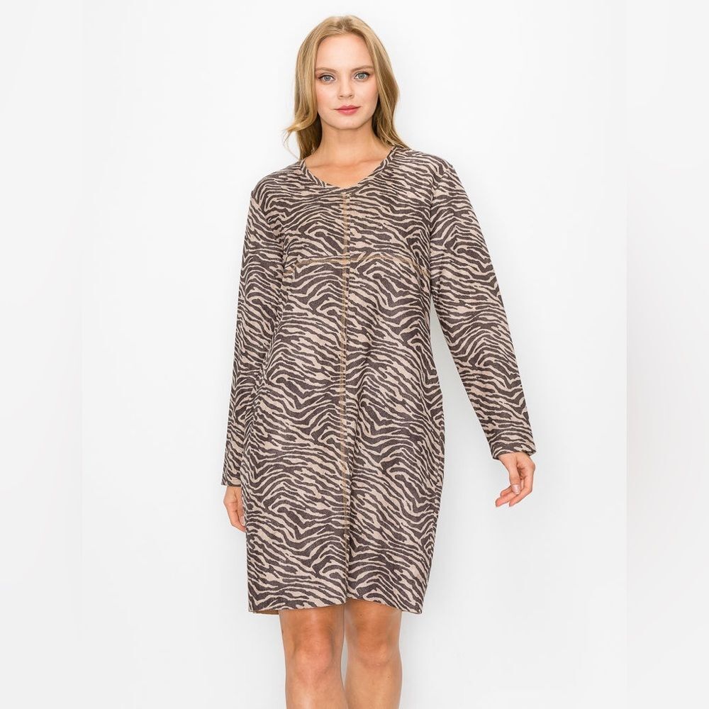 JOH. Apparel Aurora Suede V Neck Dress in Zebra Print XS